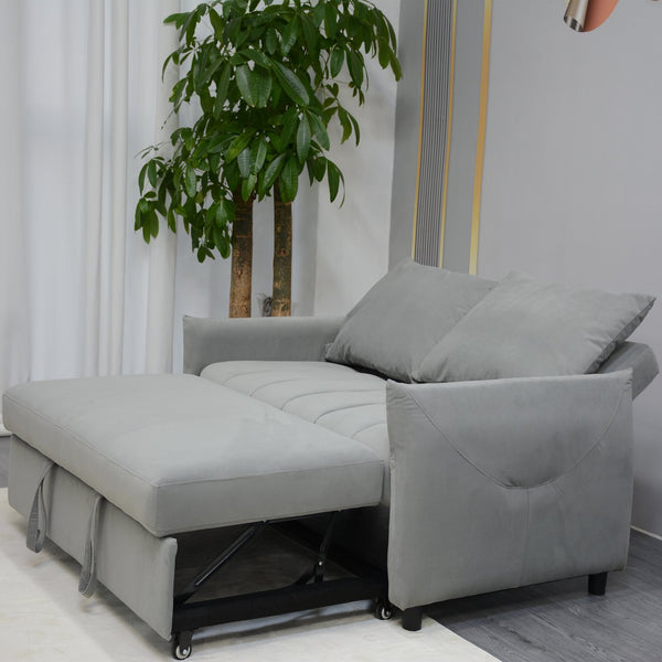 English Elm Convertible Velvet Sleeper Sofa Bed Loveseat with USB Charging, Pull-Out Bed, Storage Pockets, Gray W1183S00022