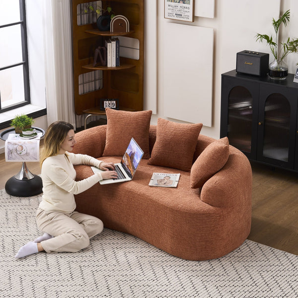 English Elm LY-025S Curved Loveseat Sofa Compact 65" chenille upholstery, 30D foam with spring core, 300lb capacity, 3 pillows, apartment-friendly Coral W2231P292947