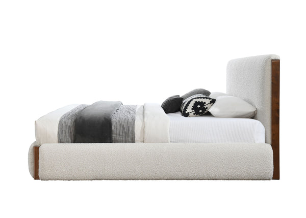 English Elm Sandro Upholstered Bouclé Bed Frame with Solid Wood Base, Foam-Padded Slats for Supportive Comfort Walnut,White 79 L x 14 W x 7 H B2726S00264