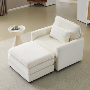 English Elm 54" Plush Cloud Sofa Modular Single with Ottoman, Beige Corduroy, High-Resilience Foam, Space-Saving Comfort W1829P324892