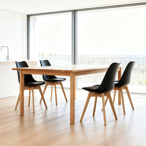 English Elm Set of four modern medieval dining chairs with cushioned PU seats, solid wooden legs, 300lb capacity, non-slip pads, durable waterproof finish, easy assembly, ergonomic back support for kitchen and dining spaces Black W3851P368633