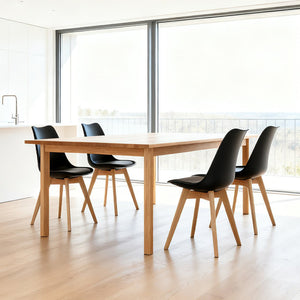 English Elm Set of Four Pu Leather Dining Chairs with Tapered Wood Legs Medieval Modern Style Black W3851P457788