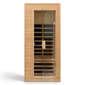 English Elm Hemlock Single Infrared Sauna with Roof Heaters Tempered Glass Door and Led Light W632S00011