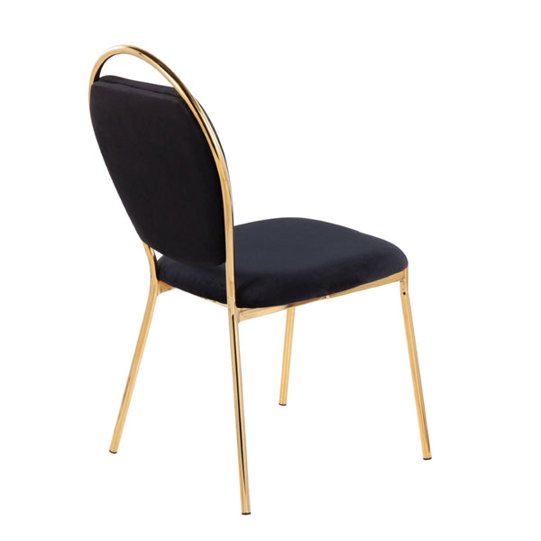 English Elm Dining Chair Set of 2 Black Velvet Seat Gold Metal Frame Glam Contemporary B202P471348