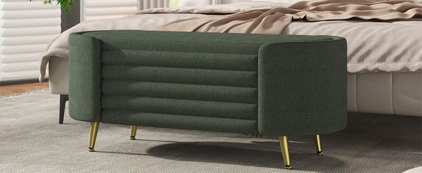 English Elm Modern Boucle Tufted Storage Ottoman Bench with Gold Legs for Bedroom or Entryway Green N719P305628F