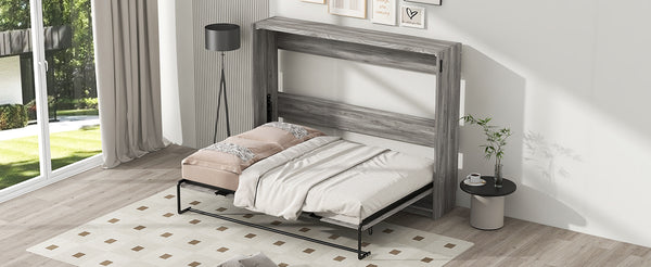 English Elm Full Full Size Murphy Bed Cabinet Gray — Space-Saving Fold-Down Full Bed with 800lb Capacity, Sleek Design N709P002048D