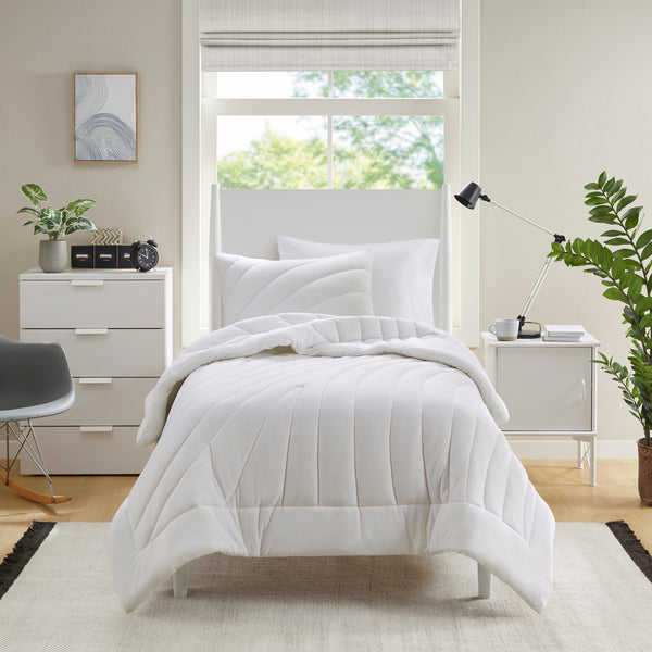 English Elm 3 Pcs King/Cal King Puffy Comforter Set - Soft White Poly Jersey Bedding With Antimicrobial Care B035P319899