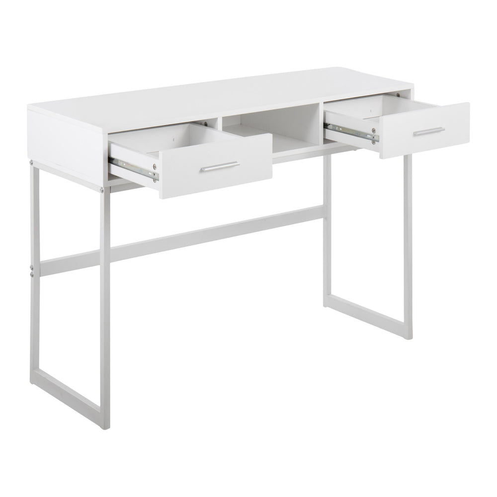 English Elm Franklin Contemporary Console Table with Sleek Geometric Metal Frame, Engineered Wood Top & Drawers White B202P223384
