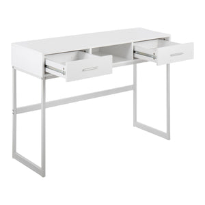 English Elm Franklin Contemporary Console Table with Sleek Geometric Metal Frame, Engineered Wood Top & Drawers White B202P223384