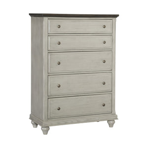 English Elm Classic Farmhouse Five Drawer Chest with Gray Body Dark Brown Top and Pewter Knobs B011P199396