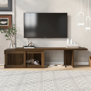 English Elm Mid-Century Extendable Walnut TV Stand with Hidden Litter Box, Cat Scratcher & 78–110" Top N843MP002W