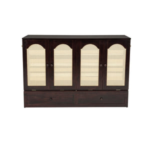 English Elm Queen Size Murphy Bed – Elegant Pine Wood Cabinet With Power Station & Rattan Accents, Espresso Finish W504S00235-GIGA