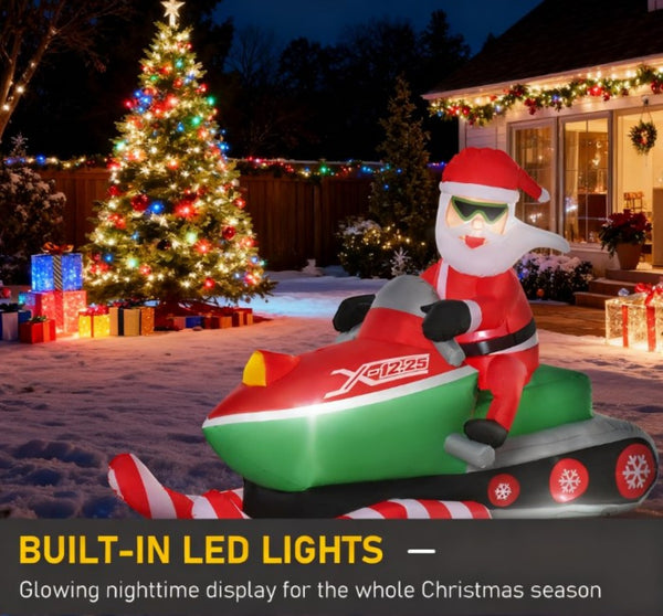 English Elm Inflatable Santa Snowmobile Yard Decoration with Led Lights for Holiday Outdoor Display T3971P414188