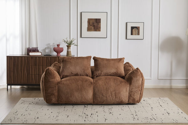 English Elm Giant Ultra Soft Fluffy Loveseat Bean Bag Sofa for Adults, Oversized Shredded Foam Couch with Pillows Brown W3723P353895