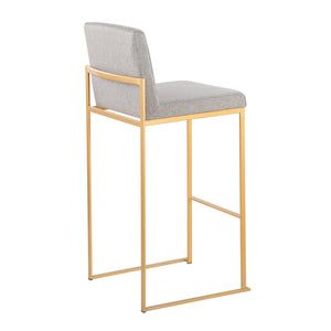 English Elm Fuji Contemporary High Back Barstool Set Of 2 - Stylish Grey Fabric & Gold Steel Frame For Comfort B202P222176