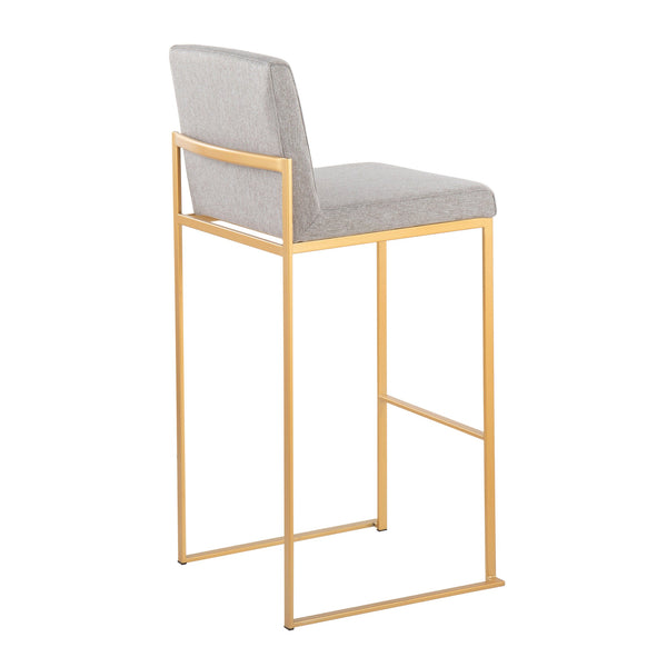 English Elm Fuji Contemporary High Back Barstool Set Of 2 - Stylish Grey Fabric & Gold Steel Frame For Comfort B202P222176