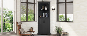 English Elm Tall Corner Cabinet with Doors - Slim Black Storage Tower for Living Room, Bathroom, Kitchen, Office W1580P332942