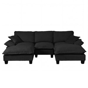 English Elm Modular Chenille Cloud Sectional with Sculptural Curved Arms and Movable Ottoman Black W3163S00121