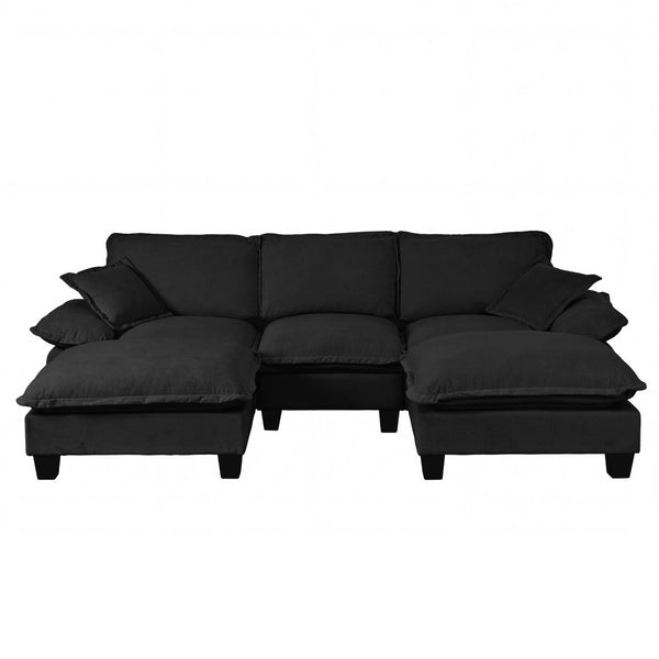 English Elm Modular Chenille Cloud Sectional with Sculptural Curved Arms and Movable Ottoman Black W3163S00121