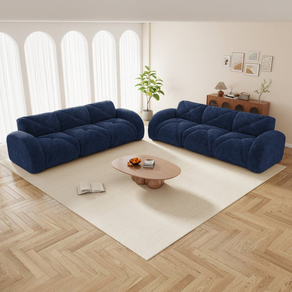 English Elm 2 Piece Velvet Sofa Set Tufted 6 Seat Modular Living Room Seating with Deep Cushions Blue W714S01849