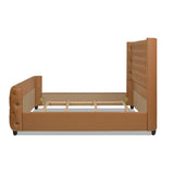 English Elm Brooklyn King Tufted Panel Bed Headboard and Footboard Set, Caramel Tan Brown Faux Leather