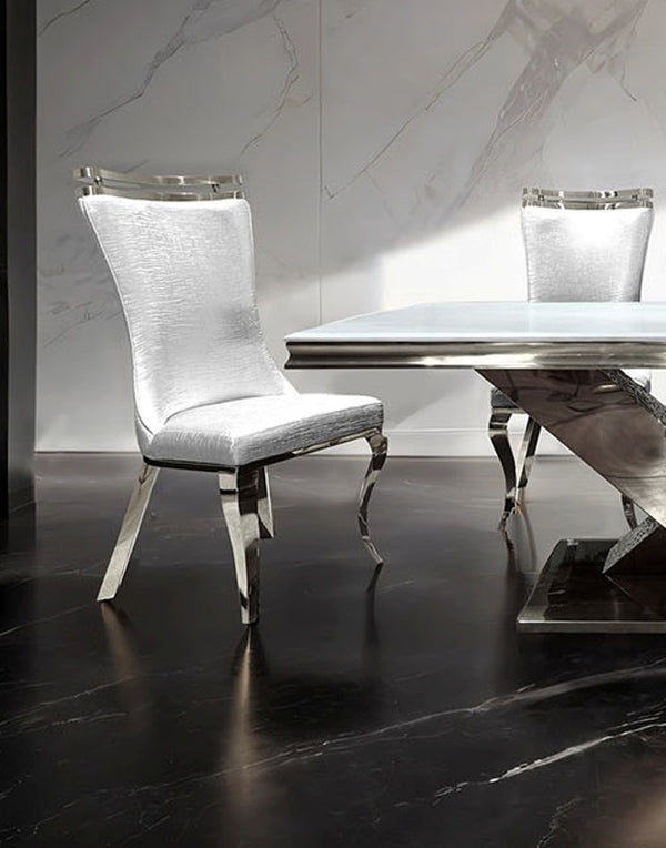 English Elm 2pc Side Chair White Tiger Print Leather Upholstered Saber Legs Dining Chairs, Durable 26"W x43"H B2741S00724