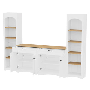 English Elm On-Trend 3-Piece Rustic Farmhouse Tv Stand With Adjustable Shelves & Storage For 70" Tvs, White N721S000045K-GIGA