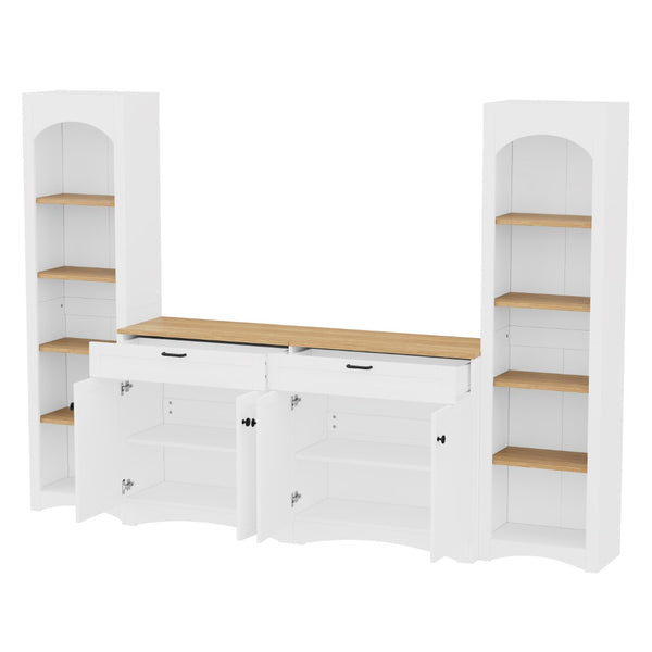 English Elm On-Trend 3-Piece Rustic Farmhouse Tv Stand With Adjustable Shelves & Storage For 70" Tvs, White N721S000045K-GIGA