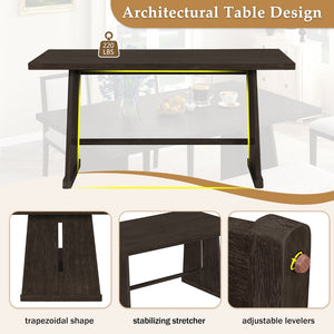 English Elm Trexm Six Piece Farmhouse Dining Set Wire Brushed Oak Veneer Table Linen Chairs Bench Espresso ST000155AAP