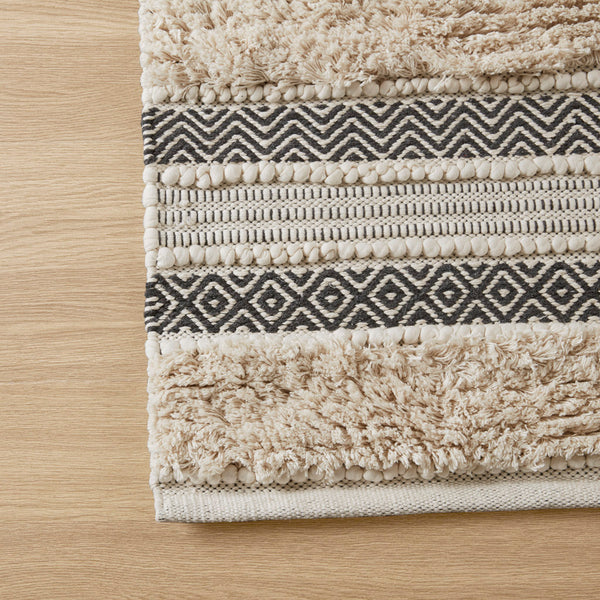 JLA Home INK+IVY - Woven Handcrafted Boho Bath Rug with Textured Stripes, Non-Slip Backing, Machine Washable Elegance 58 L x 22 W x 0.5H II72-1339