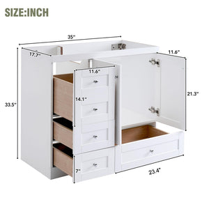 English Elm [cabinet Only] 36 Inch Shaker Bathroom Vanity with Soft Close Drawers and Enclosed Storage White N729P414617K