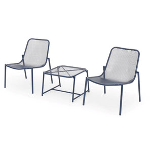 English Elm Kincaid Outdoor Iron Mesh Conversation Set Rust Resistant Patio Chairs with Side Table Navy Blue N775P392159N