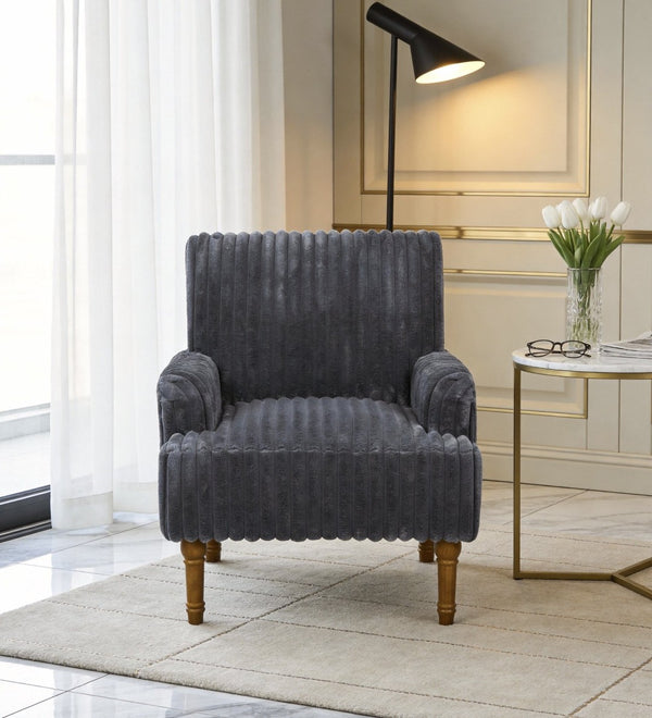 English Elm Modern Wide Wale Corduroy Accent Chair Solid Wood Legs Upholstered Living Room Seat Dark Grey W5568P445687