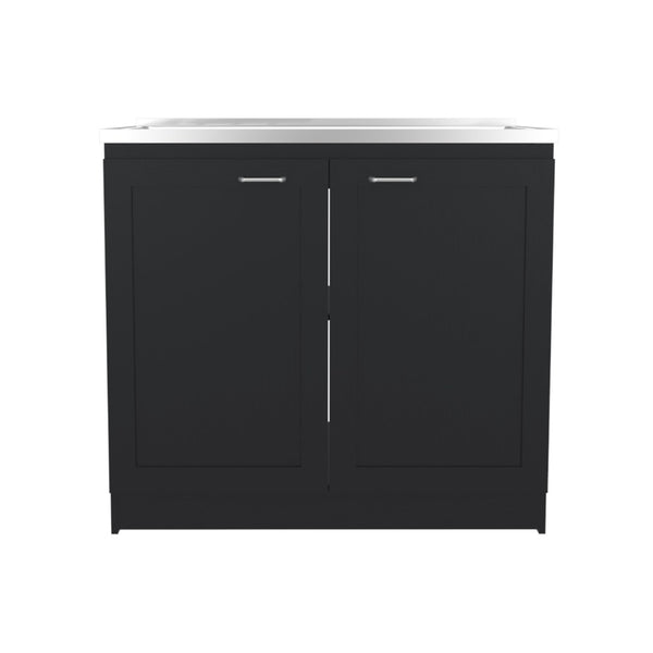 English Elm Zurich Freestanding Utility Sink with Black Cabinet Two Shelves for Laundry Garage B070S00372