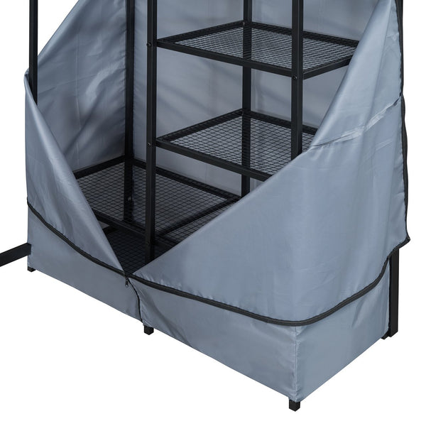 English Elm Twin Loft Bed with Built-In Desk, LED Light Strip, Power Outlet & Fabric Wardrobe for Small Rooms Black SF000178AAB