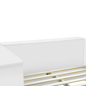 English Elm Full Size Wooden Platform Bed With Integrated Desk, 6 Drawers, Wardrobe & Modern Shelves, White Finish N820S00060K