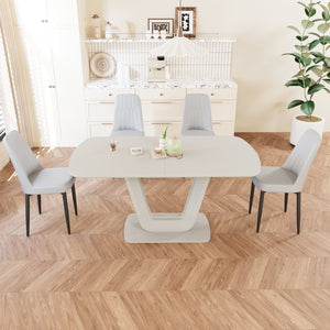 English Elm 62.99-78.74" Expandable Dining Table Set For 2-8 With 4 Comfort Chairs, Stylish U-Shaped Legs & Space-Saving Design W2189S00716