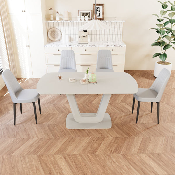 English Elm 62.99-78.74" Expandable Dining Table Set For 2-8 With 4 Comfort Chairs, Stylish U-Shaped Legs & Space-Saving Design W2189S00716