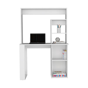 English Elm Maine White Desk With Hutch and Shelves — Compact Engineered Wood Workspace 38.8"W x 17.7"D Storage B070P188815