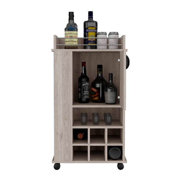 English Elm Fargo Grey Bar Cart Cabinet with 6 Wine Slots, Open Shelf, Spacious Top Surface & Smooth Casters B070P188865