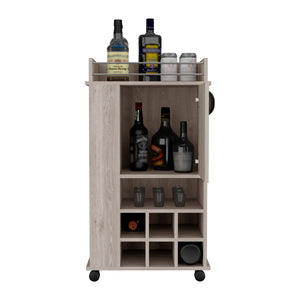 English Elm Fargo Grey Bar Cart with Cabinet, 6 Built-In Wine Slots, Open Shelf, Spacious Top & Casters B200P188865