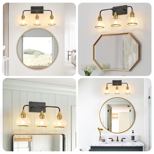 English Elm 23" Modern Crystal Bathroom Vanity Light 4-Light Wall Sconce with Clear Glass Shades, Elegant Iron Finish Black+Gold W2312P374980