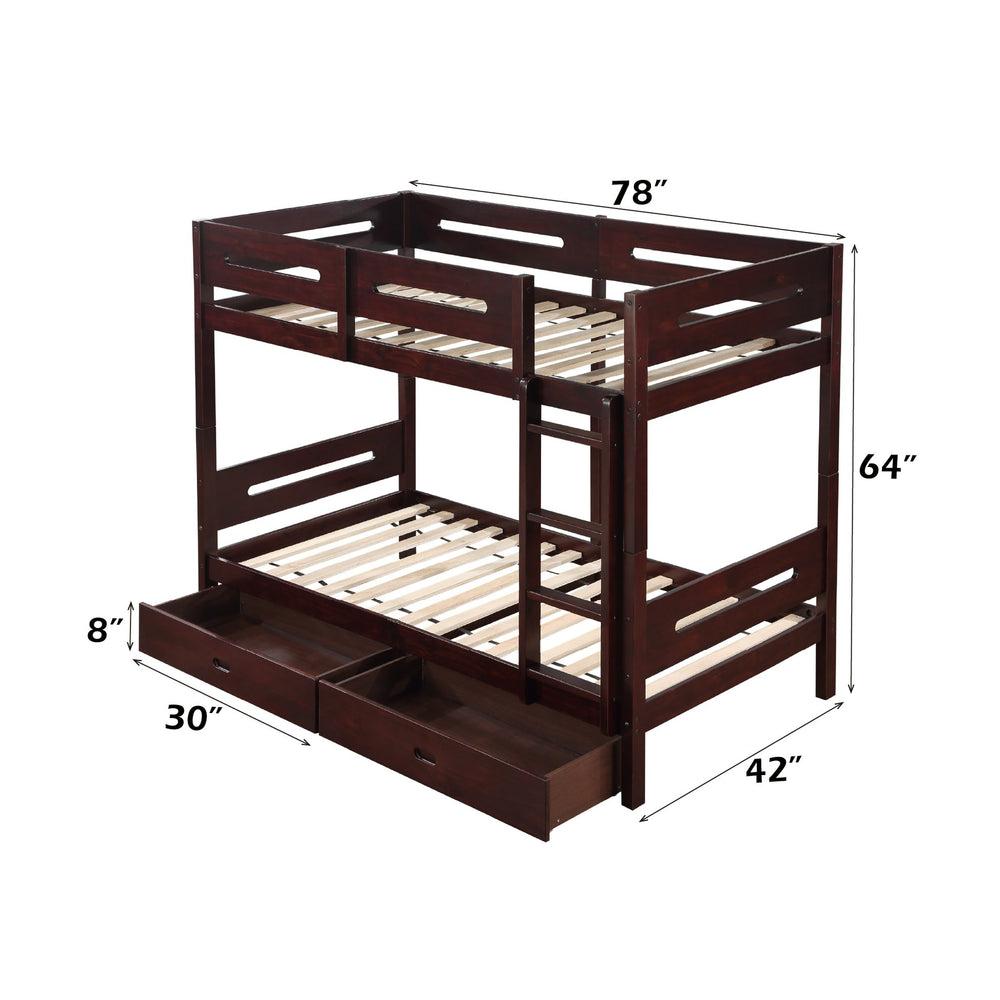 English Elm Nissa Espresso Twin/Twin Bunk Bed with Storage Drawers, Solid Wood, Safety Rails, Easy Assembly B2726S00331