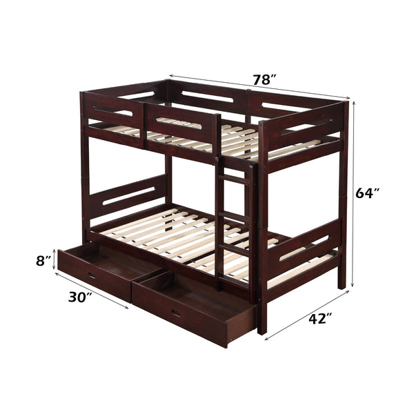 English Elm Nissa Espresso Twin/Twin Bunk Bed with Storage Drawers, Solid Wood, Safety Rails, Easy Assembly B2726S00331