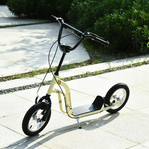 English Elm Aosom Youth Scooter Steel Frame Dual Caliper Brakes Inflatable Tire Kids Ride Beige W2225P217068
