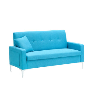 English Elm 57-inch Velvet Double Sofa with Built-In Storage, Solid Wood Frame, Silver Legs, 350lb Capacity and Modern Compact Design Blue W3356P346853