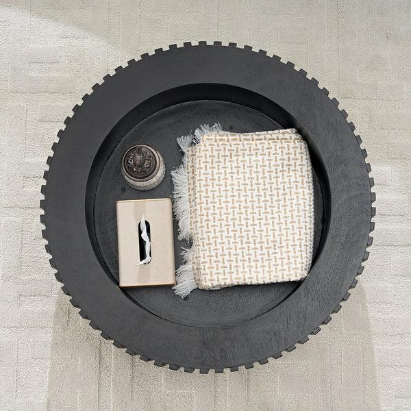 English Elm 31.49'' Round Coffee Table with Hidden Storage, Space-Saving Modern Pedestal Design for Apartments Matt Black W876P365222