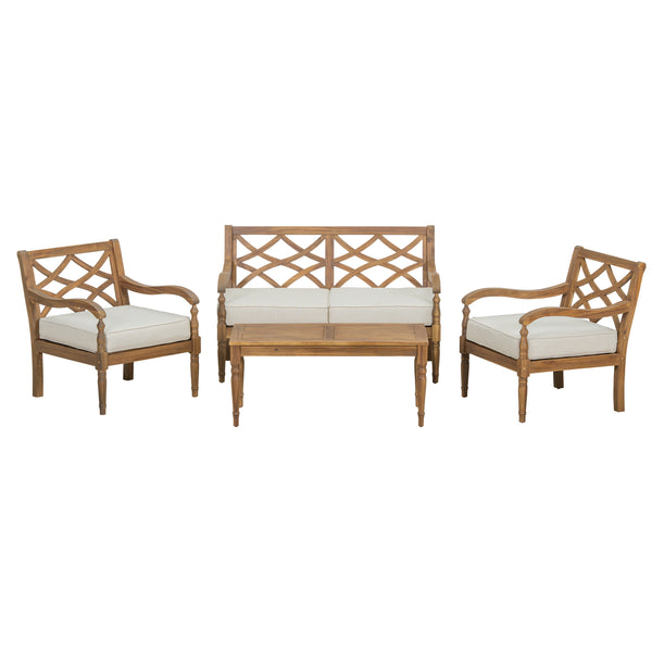 English Elm Christopher Knight Home® - 4 Piece Acacia Wood Outdoor Sofa Set with Beige Cushions, Curved Armrests, Carved Legs, Lattice Back Design, Durable Patio Seating (53.75x34x14.25) N768P271734D_2_N768P271733D_N768P271732D