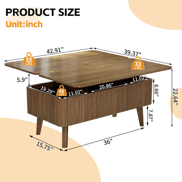 English Elm 3 in 1 Oval Lift Top Coffee Table Fluted Wood Storage Converts for Living Room W2641P422965