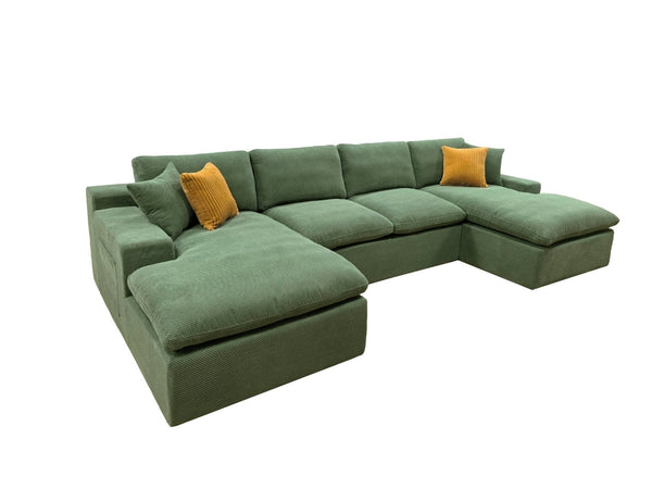 English Elm Coffee-bean Curved Upholstered Sectional Sofa with Plush Seating and Built-in Side Pocket Dark Green B2748S00129